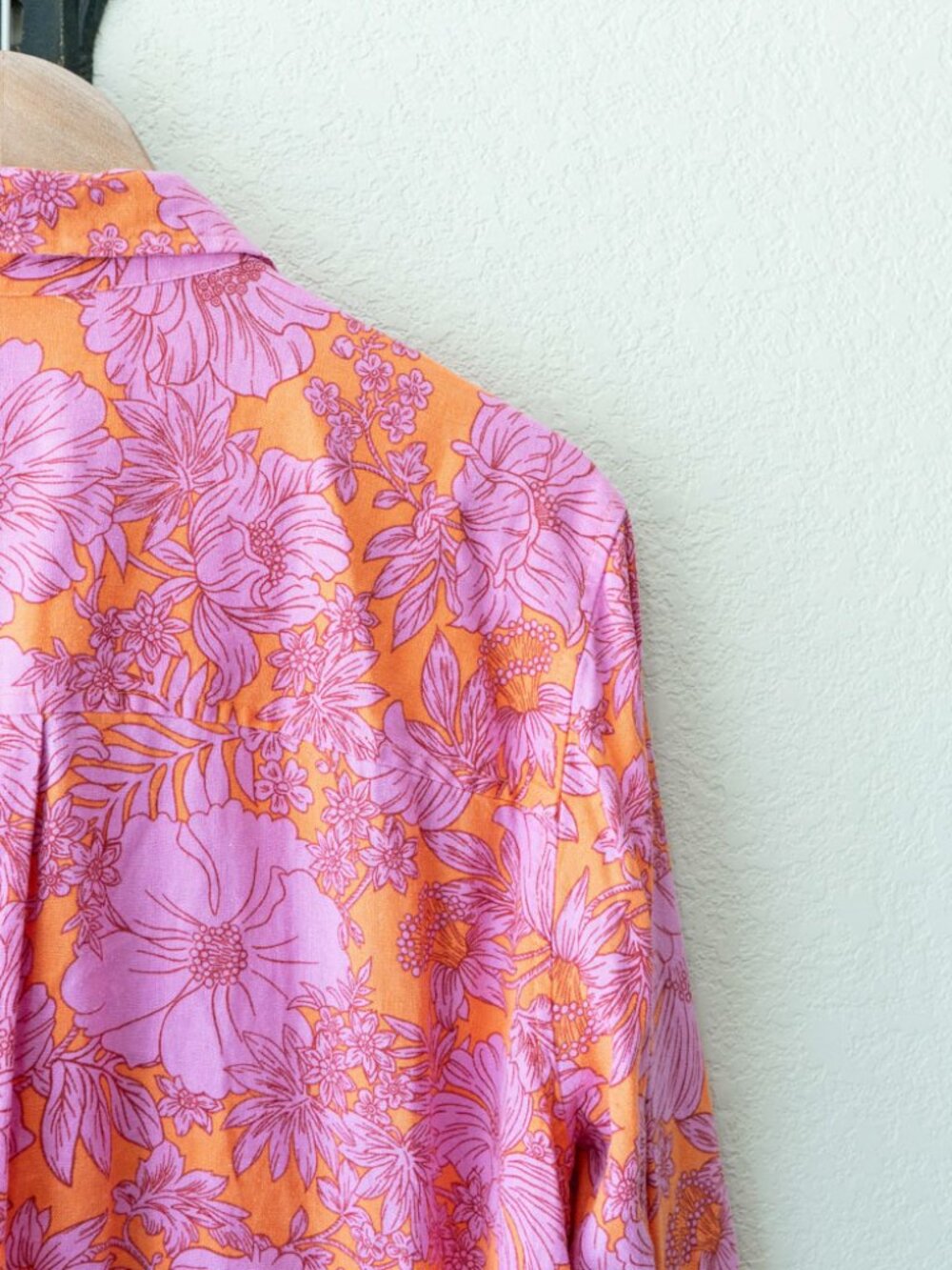 Universal Thread Floral Linen Blend Button Shirt XL Pink Orange Long Sleeve Top - Picture 11 of 13
